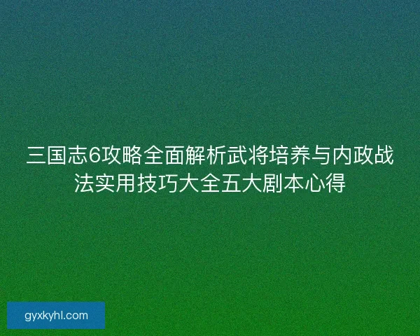 三国志6攻略全面解析武将培养与内政战法实用技巧大全五大剧本心得