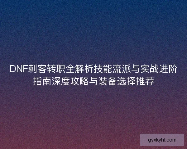 DNF刺客转职全解析技能流派与实战进阶指南深度攻略与装备选择推荐